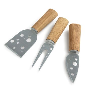 Sagaform - Oval Oak - zestaw do sera: nóż, widelec, łopatka