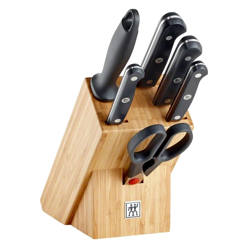Zwilling - TWIN Gourmet - zestaw noży w bambusowym bloku - 4 noże, ostrzałka i nożyczki
